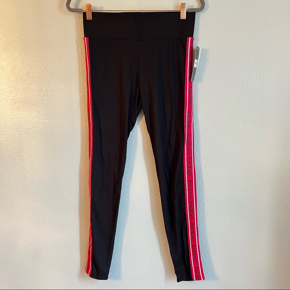 Bebe Black Leggings Pink Logo Design Womens Medium